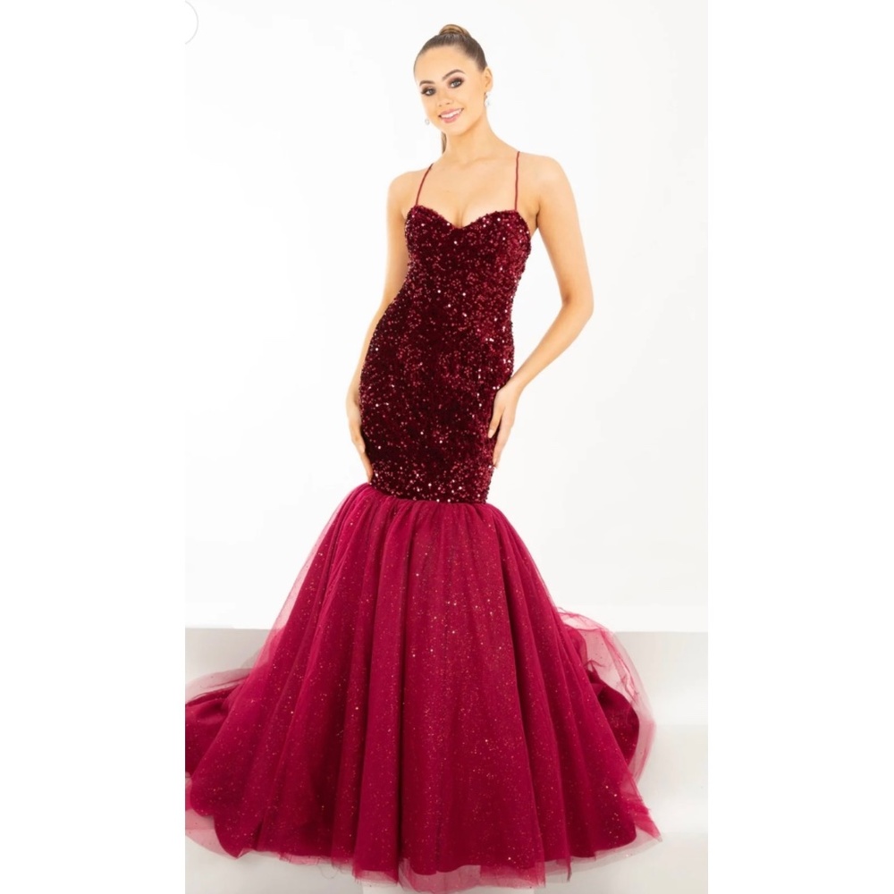 TNP223 MAKE AN OFFER burgundy sequin evening prom pageant fishtail